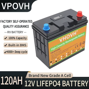 12V 120Ah LiFePO4 Батерия Вграден BMS Литиево-желязо-Фосфатный елемент 4000 Цикъла За Кемперов Golf Cart Слънчево Склад Със Зарядно устройство