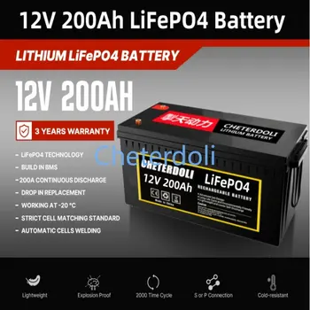 12V 200Ah LiFePO4 Батерия Вграден BMS Литиево-желязо-фосфатный елемент За Къмпинг RV Golf Cart Офроуд Автономен Слънчев Със зарядно устройство