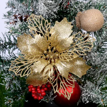 1бр Блестящи Коледни Цветя коледна звезда Коледно Дърво за Украса За Дома Коледна Украса Навидад Нова Година Весел Коледен Декор