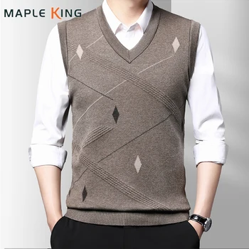 2023 Корейски Модерен Пуловер без ръкави за Мъже Coletes, Ежедневни Бизнес Пуловери Colete Social, Мъжки Възли Пуловери с V-образно деколте, Жилетка