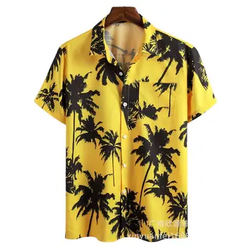 2023 Лятна Нова Младежка Мъжка Мода Ежедневни Плажната Тропически Хавайски Градинска Мода Дишаща в памучна риза с къси ръкави