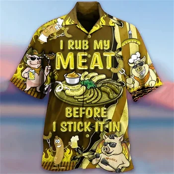 2023, Мъжка риза със забавни животни, 3d, Всекидневни Модерен Дишаща Топ, Градинска риза с принтом Стръмен прасе за мъже