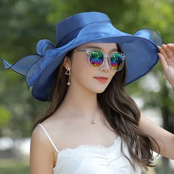 2023 Нова лятна Солнцезащитная плажна шапка за предпазване от слънце в корейски стил от Органза с голяма периферия