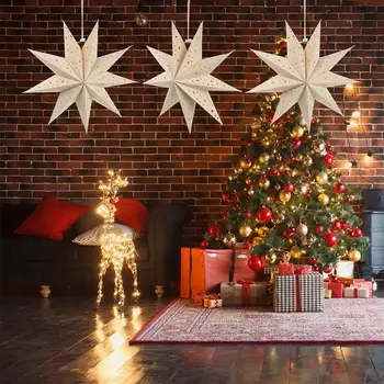3 бр. Коледни лампиони, калъфи за лампи във формата на хартия звезди, висящи висулки, Коледни хартиени абажури във формата на звезда, калъфи за фенери, декор
