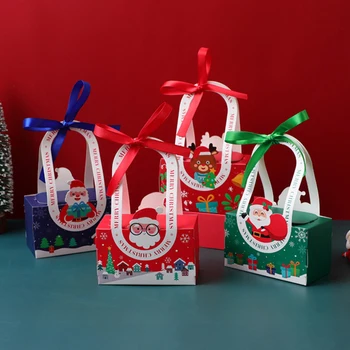 5 бр., Коледа подарък кутия с дръжка, Коледна украса, Картонени кутии за бонбони и хапчета за Новогодишна вечеря, празнична аксесоари