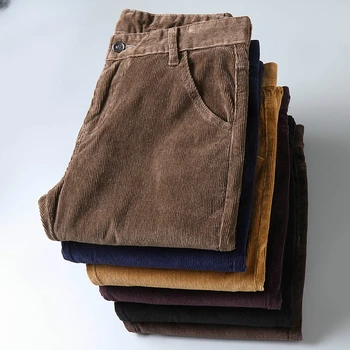6 цветни мъжки плътен вельветовых ежедневни панталони 2023, Зимни, Нов стил, Бизнес, мода, Стрейчевые панталони обикновена засаждане, мъжки марка дрехи
