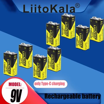 8ШТ LiitoKala 9V 1100mAh Литиева Акумулаторна Батерия USB Зареждане 9v Литиево-йонна Квадратни Батерии за преносими радиостанции KTV-микрофон