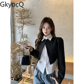 GkyocQ Fashion senior sense корейската версия на костюма, с една катарама, яке, женски есента 2023 нов темперамент, тънка блуза с къс абзац