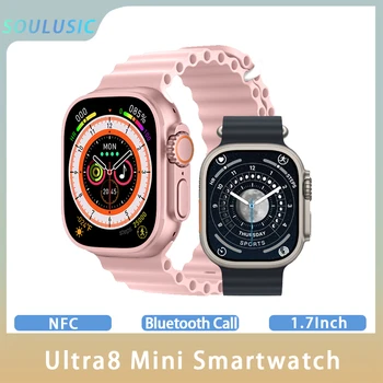 IWO 2023, Женски мини-смарт часовници Ultra8, 41 мм, 1.7 инча, Серията NFC 8, Bluetooth-предизвикателство, Умни часовници с 3D динамичен набор, Безжичен Зареждане