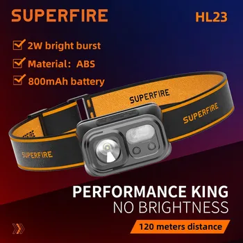 SuperFire HL23 ултра мощен led налобный фенер с датчик за риболов, акумулаторна батерия главоболие фенерче с USB-C, 9 режима на осветление