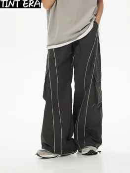 TINT ERA Широки панталони Широките Панталони-карго Мъжки Оверсайз сиви Панталони-карго Свободни Мъжки Ежедневни Спортни Панталони Градинска Облекло в стил Хип-Хоп