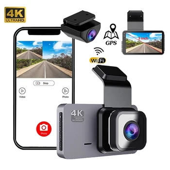 Автомобилен Видеорекордер 4K + 1080P, Предна И задна камера, WiFi, GPS Dash Cam видео Рекордер за шофиране за Обратно виждане Черна кутия Паркинг Монитор за Нощно Виждане