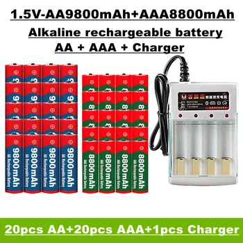 Акумулаторна батерия тип АА + ААА, 1,5 9800 ма / 8800 mah, подходяща за дистанционно управление, играчки, часовници, радиостанции и други + зарядни устройства