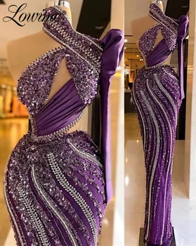 Арабското вечерна рокля с едно рамо, расшитое мъниста, секси дълги рокли за абитуриентски бал в стил русалка, ушити по поръчка дамски официални рокли с кристали 2023