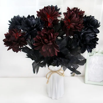 Бордо Далия, черна клонка изкуствено цвете, цветя Сватба, стенни композиция, Материали за Хелоуин, маса с изкуствени цветя, домашен декор