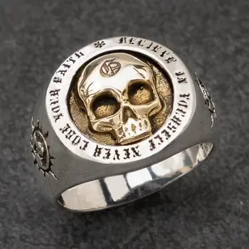 Винтажное пръстен с череп за мъже цвят: Златист, Сребрист, от неръждаема Стомана, Бижута в стил пънк, Хип-Хоп, готически Аксесоари във форма на човешкия Скелет