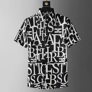 Висококачествена дизайнерска тенденция риза с писмото принтом, мъжки луксозен топ с къс ръкав, лято 2023, нов еластичен удобен дишаща