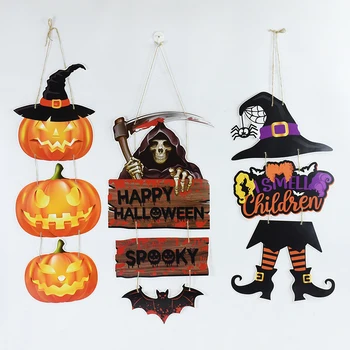 Вратата е знак за Хелоуин Тиква Лицето на Духа Дървен стенен монтаж окачен Украшение Happy Halloween Party Home Decoration от Духове Къща