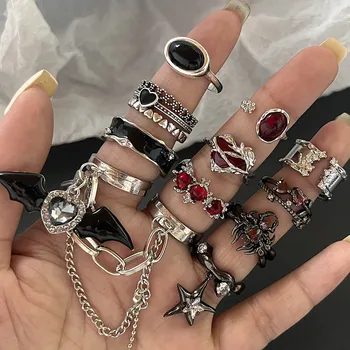 Готически модни пръстени За жени, момичета, Кристално черно отворен пръстен с паяк, хип-хоп, пънк, нередовна декорации на пръсти с животни, подарък за Хелоуин