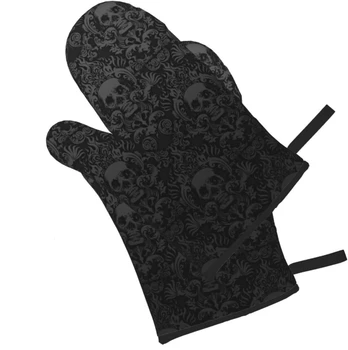 Готически ръкавици за микровълнова печка с черепа на Хелоуин, 2 бр., топлоустойчиви ръкавици за кухня, барбекю, Печене, печене на скара, кулинарни ръкавици