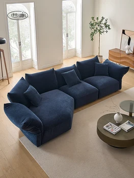 Диван от захарен памук за хол, малка потребителска лампа, луксозен модерен обикновен текстилен диван с вертикална технология е много прост