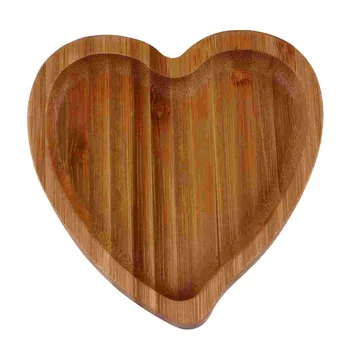 Дървен Поднос Кръг Любов Бамбук Във Формата На Сърце За Съхранение На Плодове, Чай Бижута, Прибори Отегчени Жени