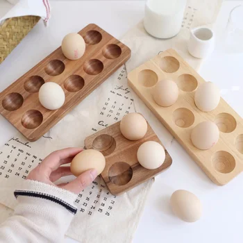 Държач за яйца от масивна дървесина, творчески Еко-тава за съхранение на яйца от дървото акация, кухненски хладилник, рафтове за съхранение
