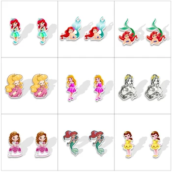 Епоксидни обеци-карамфил Ръчно изработени Disney Princess Акрилни обеци-карамфил за жени Подаръци за деца
