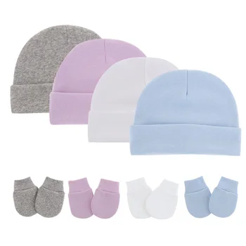 Есенно-зимни нова шапка за новородено, ръкавици срещу драскотини, комплект едноцветни пуловеров, Детска шапчица, Бебешки аксесоари