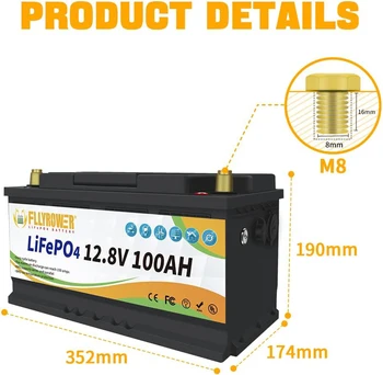 Запасите на САЩ Е 12.8 V 100Ah Lifepo4 Акумулаторна батерия за слънчевата система Car Автобуса с литиево-железен фосфат батерия BMS 12V 100Ah