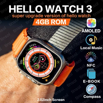 Здравейте Watch 3 Ultra Smart Watch 2023 h12 Актуализация Amoled 4GB ROM Компас Спортни Умен Часовник reloj inteligente за Мъже и Жени