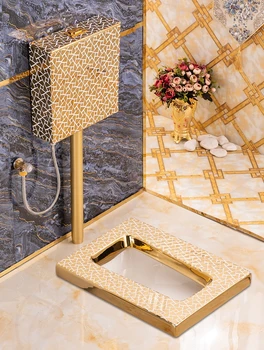 Златен тоалетна чиния демократ набор от смывных казанчета, окачване тип ями клекнал, керамични писоар, безшумен и защитен от миризма