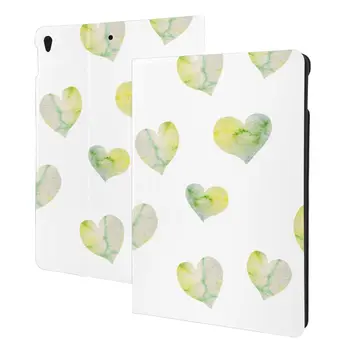Калъф Green Watercolor Hearts за iPad 2022 10,5-10,2 Инча с държач за моливи, Изкуствена кожа, Фин, устойчив на удари, Автоматичен режим на заспиване/събуждане