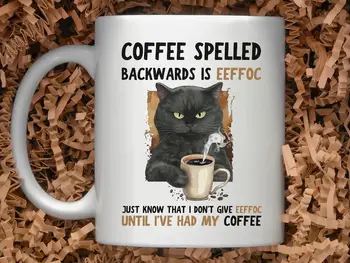 Кафеена чаша със забавна котка Eeffoc - това е Кафе, Пишущийся отзад напред, Кафе С полбой Отзад напред, какво ще кажете за Кафе, кана за Кафе Забавен
