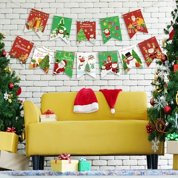 Коледен банер, Венец, коледна украса, Дядо Коледа, Коледна елха, Висящи на хартиен флаг, за да проверите за декор на Коледно парти