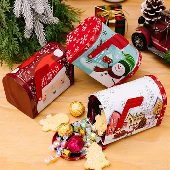 Коледна метална кутия за бонбони и бисквити във формата на пощенска кутия, Подарък кутия за детски бисквити, Бонбони, шоколад, Коледна лидице скоростна Голям Капацитет, Паричен банка
