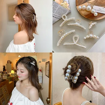 Корейската версия Ins перлена шнола за коса, за жени, скъпа шнола за главата отзад, женствени родословна за коса, аксесоари за коса с акула за момичета