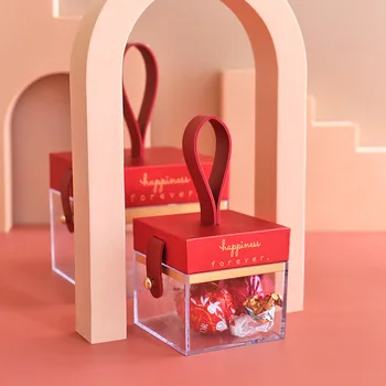 Кутии за сватбени подаръци, Прозрачен контейнер за шоколадови бонбони с дръжка капак за сватби, детски душове, Партита по повод рождения Ден, Опаковки от Лакомства, подаръци