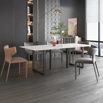 Лесен луксозна маса от ярка плоча, модерен минималистичен правоъгълна маса за хранене, маса за хранене за малък апартамент
