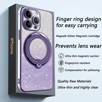 Луксозен Калъф за телефон Magsafe с безжична зареждане с покритие покритие за iPhone 15 Pro Max 14 13 12 11 Plus, мек градиентный блестяща броня