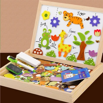 Магнитен пъзел с Животни и Азбука, богат на функции Дървена Дъска За Рисуване, Образователни Играчки за Деца на възраст от 3 години и по-възрастни