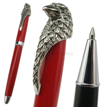 Метална Червена Химикалка Химикалка химикалка Fuliwen с Сребърен, Скоба за Главата на Бухал, Орел, Инструмент За Писане, Подарък дръжка