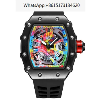 Модерен Мъжки Кварцов часовник Kongo 68-01 с циферблат във формата на Графити, автоматична дата, Светещ стрелка, каишка силикон, спортни ръчни часовници