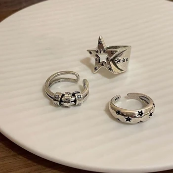 Модерен пръстен с Пентаграма и геометрична Звезда За жени, Регулируема халка на пръста, Бижута, Реколта Нерегулярная Естетика, Аксесоари Y2k