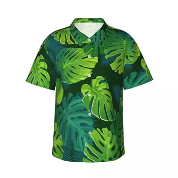 Мъжка риза с къс ръкав от листа на тропическите палми Монстеры, листа на джунглата, ежедневни плажно облекло, индивидуални върхове