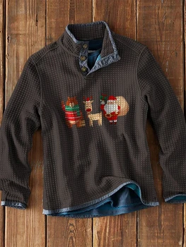 Мъжки Ежедневни топ с дълъг ръкав, Коледен гофрети, Арт, Случайни мъжки пуловер-поло с 3D принтом, мъжки пуловер