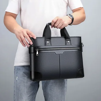 Мъжки бизнес чанти на рамо, изкуствена кожа, черни чанти за документи, Кожени калъфи за лаптопи, чанти за лаптоп за мъже, работни чанти