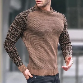 Мъжки пролет-есен тениска с дълъг ръкав, всекидневни пуловер, вязаный топ