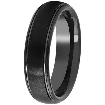 Мъжко черно вольфрамовое рифленое атласное годежен пръстен Comfort Fit 6 мм - Мъжки Пръстен