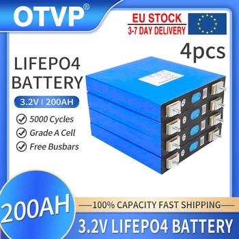 Нов 4ШТ Батерия Lifepo4 3,2 V 200AH Литиево-железен Фосфат Елементи САМ 12V 24V 36V 48V Клас A Слънчева Акумулаторна Батерия